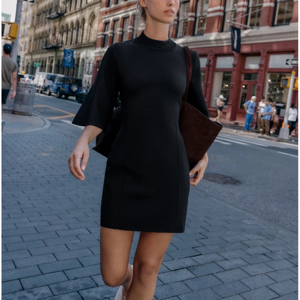 Zara NWT black 3/4th quart sleeve mock neck knit sweater mini dress - Picture 10 of 11